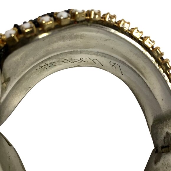 VTG HANSEN Signed 1988 Obsidian Stone Beaded Cuff Bracelet Clip-On Earrings Set - Picture 11 of 16